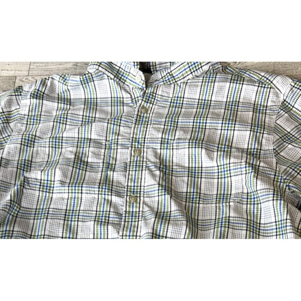 The North Face Plaid Hiking Shirt Mens Blue White Short Sleeve Button Outdoor XL
